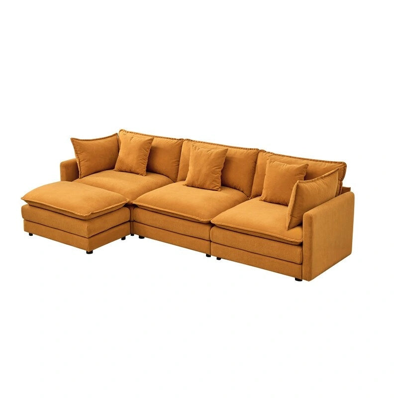 110.2 Chenille Three Seater Upholstered Sofa, Ottoman