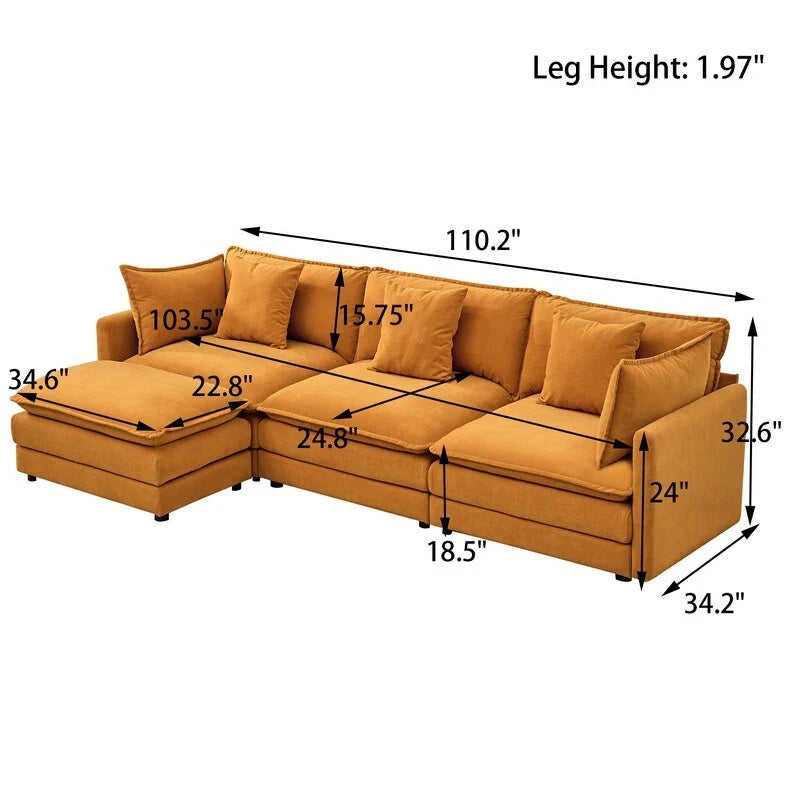 110.2 Chenille Three Seater Upholstered Sofa, Ottoman