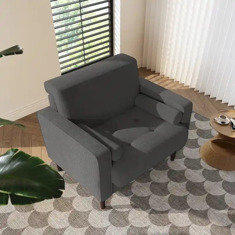 Modern Upholstered Accent Chairs, Corduroy Wide Armchairs For Living Room