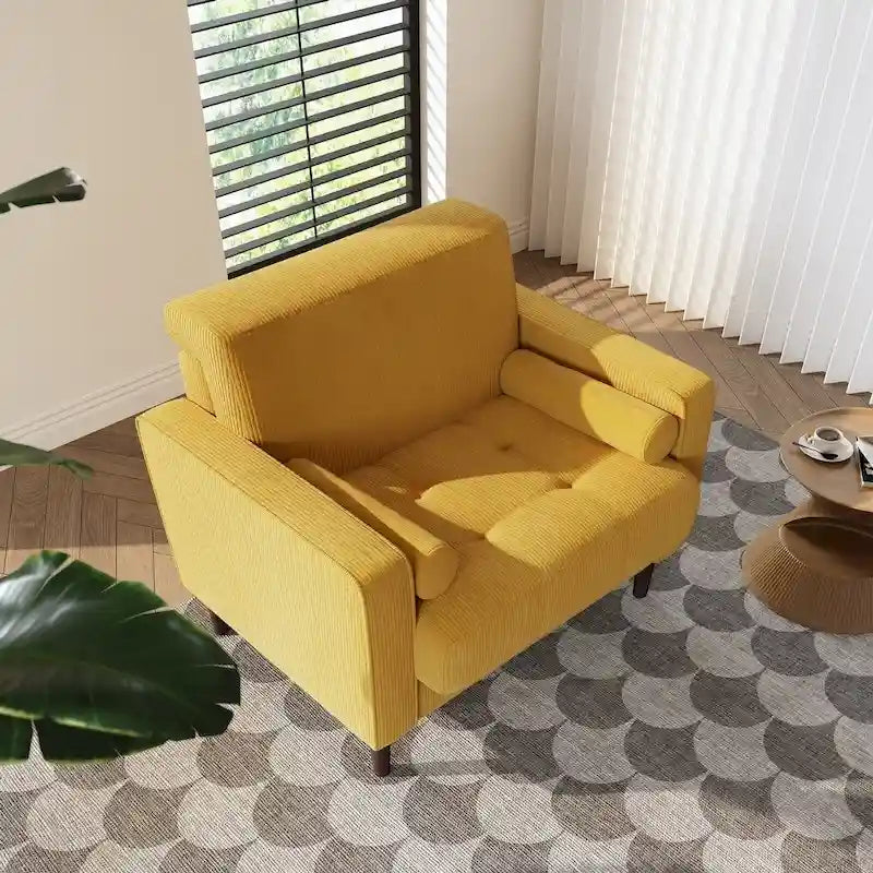 Modern Upholstered Accent Chairs, Corduroy Wide Armchairs For Living Room