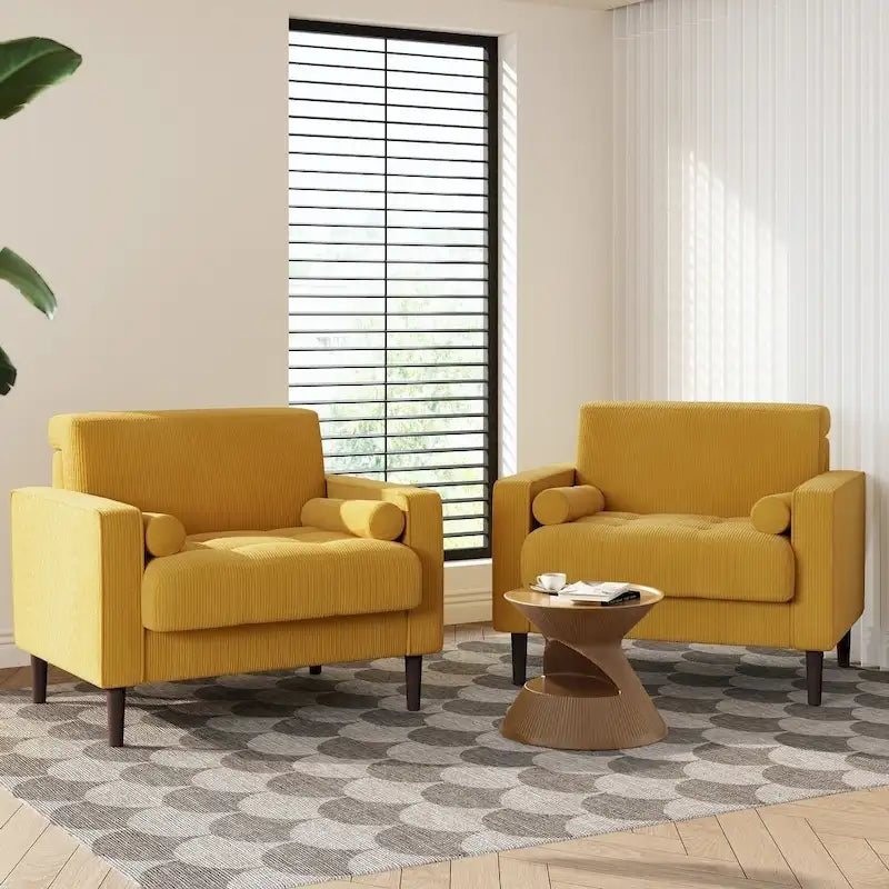 Modern Upholstered Accent Chairs, Corduroy Wide Armchairs For Living Room