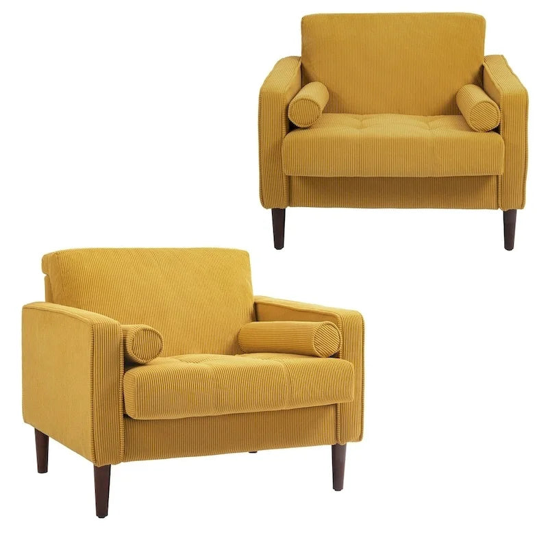 Modern Upholstered Accent Chairs, Corduroy Wide Armchairs For Living Room