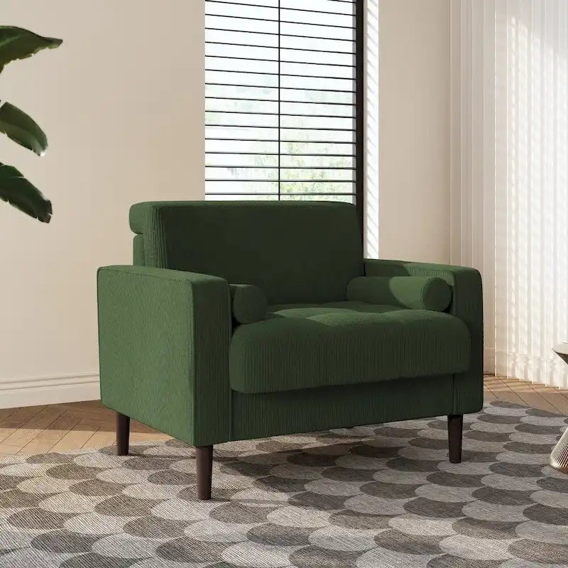 Modern Upholstered Accent Chairs, Corduroy Wide Armchairs For Living Room