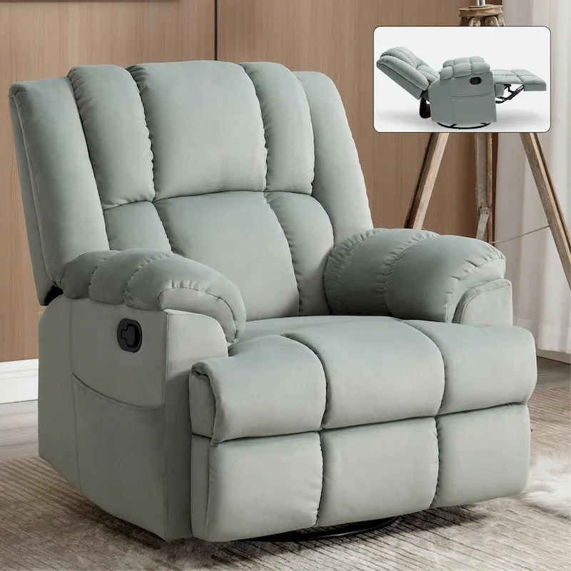 Lazy Boy Swivel Rocker Fabric Recliner Chair, Overstuffed Large Manual Recliner Glider with Pillow Top Arms and Cushion Back