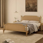 Traditional Style Platform Bed with Rattan Headboard and Footboard for Bedroom