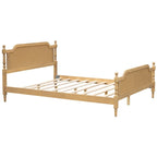 Traditional Style Platform Bed with Rattan Headboard and Footboard for Bedroom