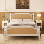 Traditional Style Platform Bed with Rattan Headboard and Footboard for Bedroom