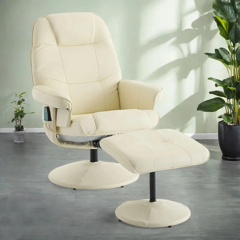 PU Leather 360 Swivel Massage Recliner Chair with Ottoman, Massage and Heated Seat, 140 Adjustable Backrest