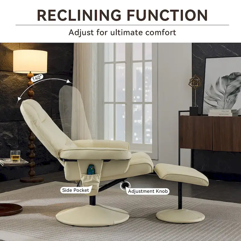 PU Leather 360 Swivel Massage Recliner Chair with Ottoman, Massage and Heated Seat, 140 Adjustable Backrest