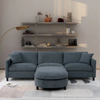 Grey 107.87 Removable Cushion 4 Seater Sectional Sofa with Movable Ottoman, Storage Armrest Bag