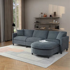 Grey 107.87 Removable Cushion 4 Seater Sectional Sofa with Movable Ottoman, Storage Armrest Bag