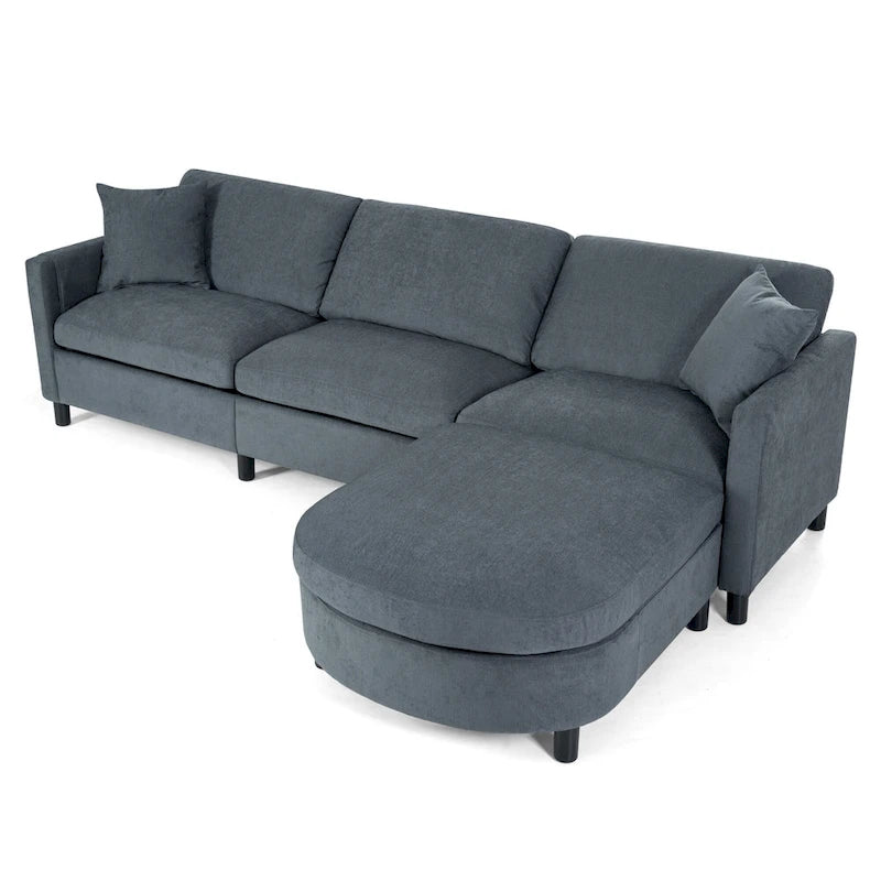 Grey 107.87 Removable Cushion 4 Seater Sectional Sofa with Movable Ottoman, Storage Armrest Bag
