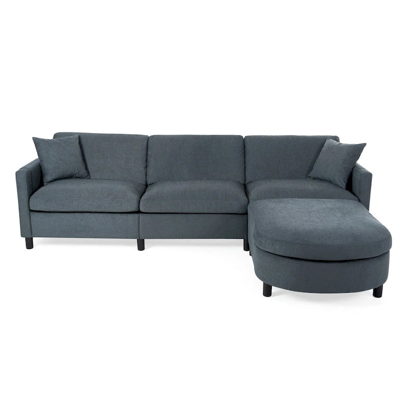Grey 107.87 Removable Cushion 4 Seater Sectional Sofa with Movable Ottoman, Storage Armrest Bag