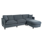 Grey 107.87 Removable Cushion 4 Seater Sectional Sofa with Movable Ottoman, Storage Armrest Bag