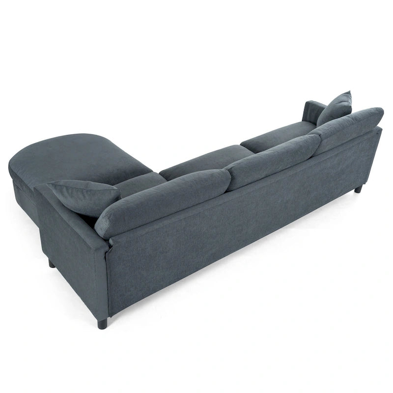 Grey 107.87 Removable Cushion 4 Seater Sectional Sofa with Movable Ottoman, Storage Armrest Bag