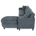 Grey 107.87 Removable Cushion 4 Seater Sectional Sofa with Movable Ottoman, Storage Armrest Bag