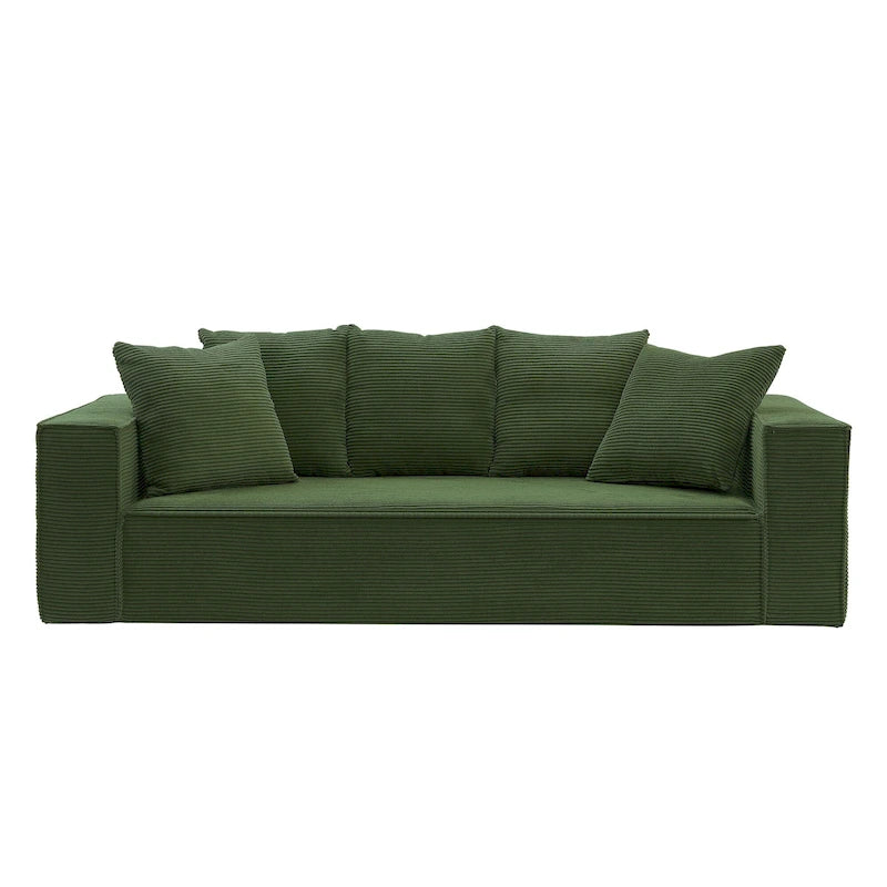 88.97 Corduroy Modular 3-Seater Sofa with 5 Toss Pillows and Spacious Design