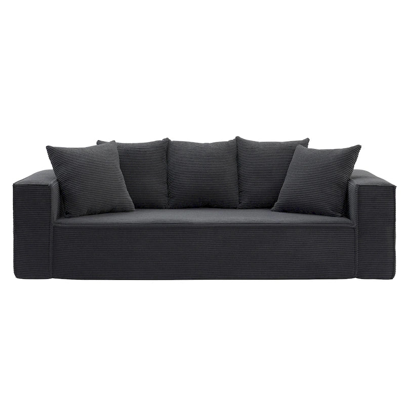 88.97 Corduroy Modular 3-Seater Sofa with 5 Toss Pillows and Spacious Design