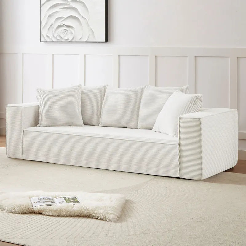 88.97 Corduroy Modular 3-Seater Sofa with 5 Toss Pillows and Spacious Design