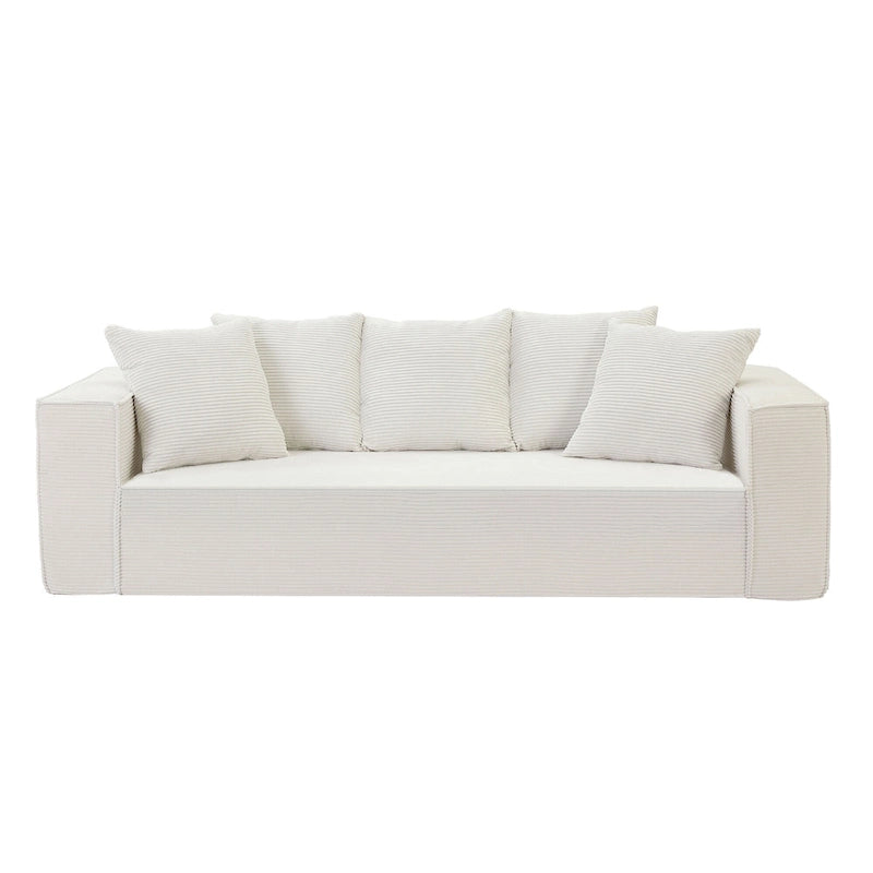 88.97 Corduroy Modular 3-Seater Sofa with 5 Toss Pillows and Spacious Design