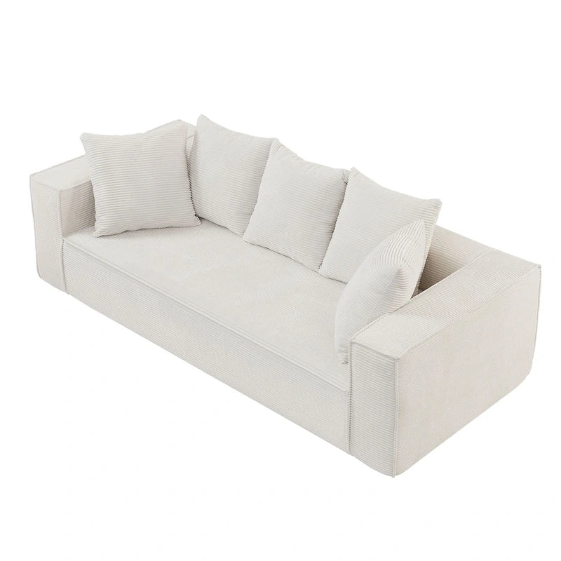 88.97 Corduroy Modular 3-Seater Sofa with 5 Toss Pillows and Spacious Design