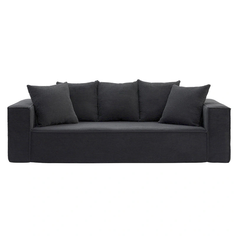 88.97 Corduroy Modular 3-Seater Sofa with 5 Toss Pillows and Spacious Design