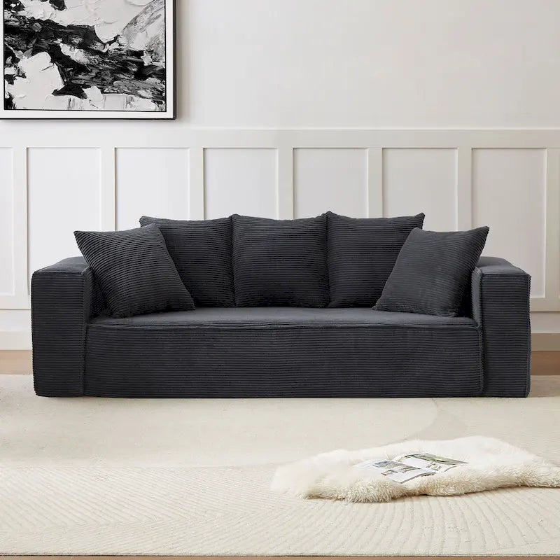 88.97 Corduroy Modular 3-Seater Sofa with 5 Toss Pillows and Spacious Design