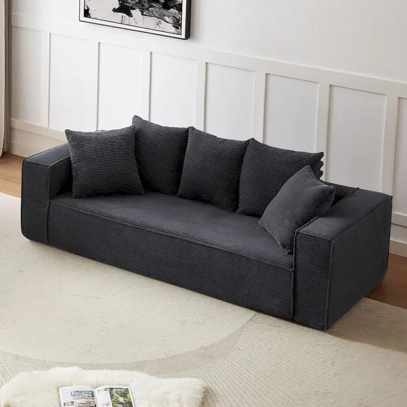 88.97 Corduroy Modular 3-Seater Sofa with 5 Toss Pillows and Spacious Design