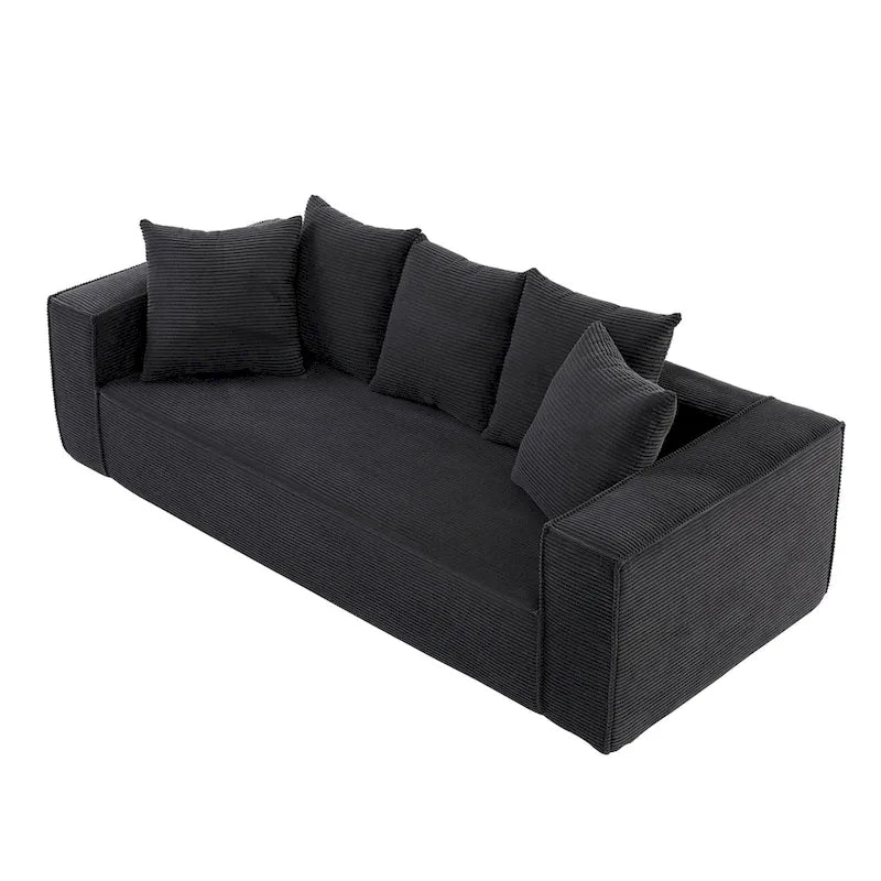 88.97 Corduroy Modular 3-Seater Sofa with 5 Toss Pillows and Spacious Design