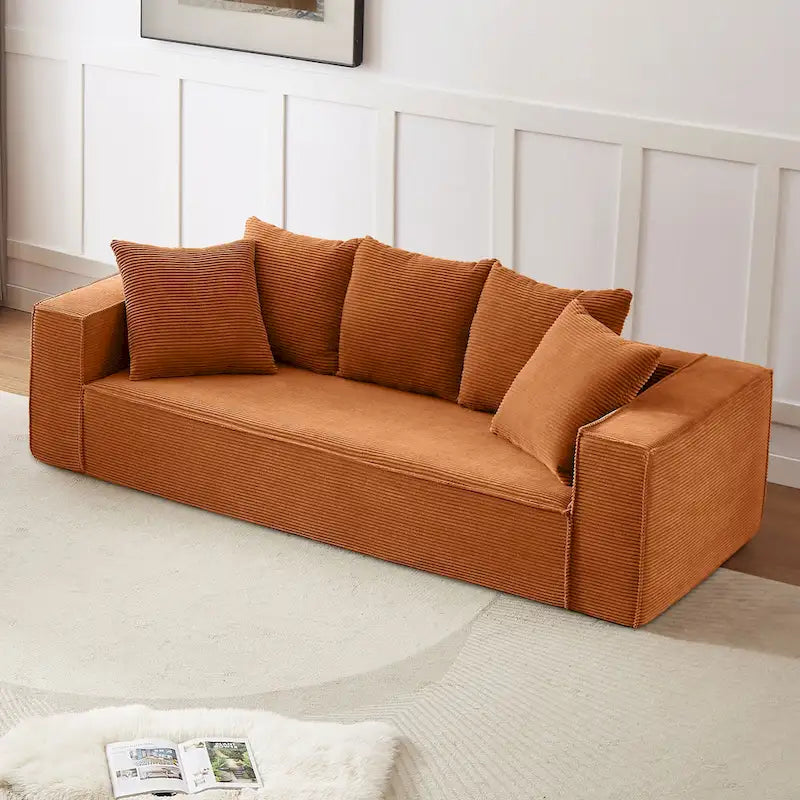 88.97 Corduroy Modular 3-Seater Sofa with 5 Toss Pillows and Spacious Design