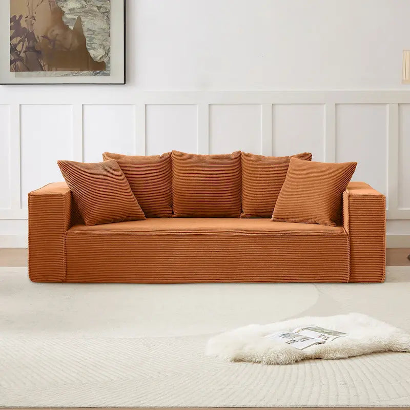 88.97 Corduroy Modular 3-Seater Sofa with 5 Toss Pillows and Spacious Design