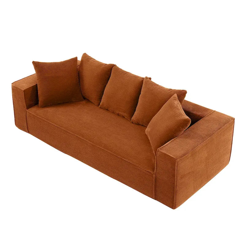 88.97 Corduroy Modular 3-Seater Sofa with 5 Toss Pillows and Spacious Design