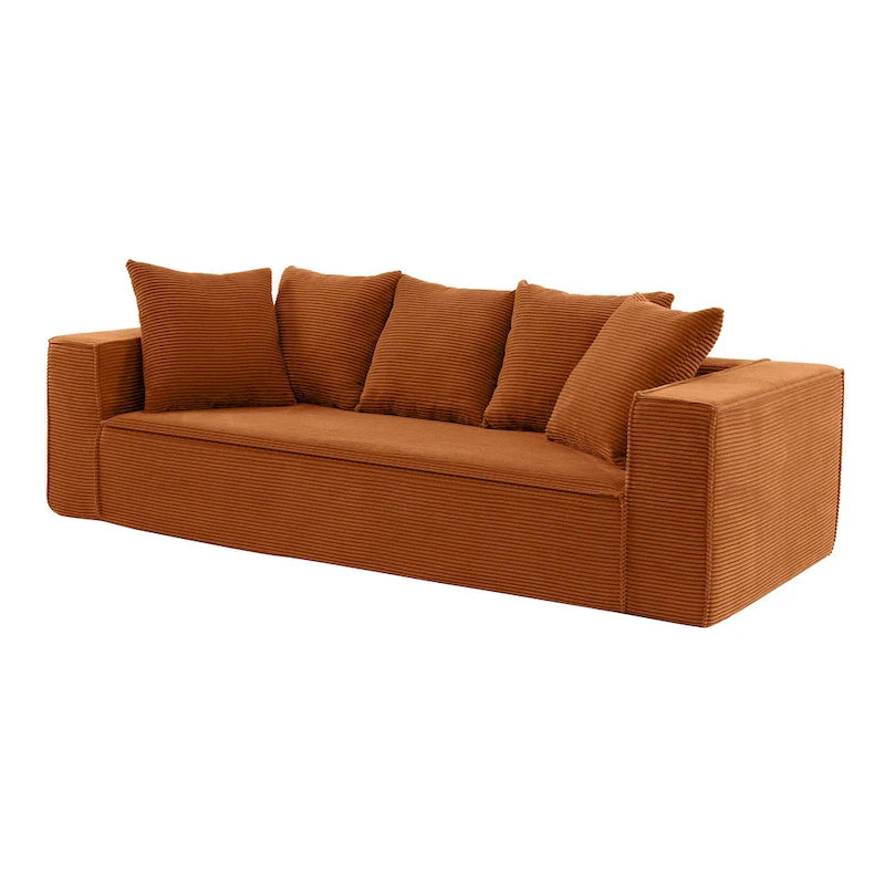 88.97 Corduroy Modular 3-Seater Sofa with 5 Toss Pillows and Spacious Design