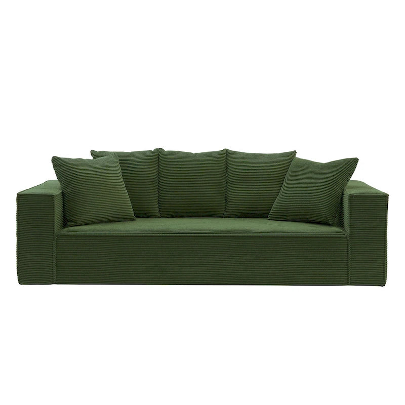 88.97 Corduroy Modular 3-Seater Sofa with 5 Toss Pillows and Spacious Design