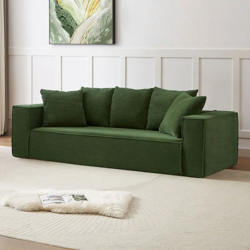 88.97 Corduroy Modular 3-Seater Sofa with 5 Toss Pillows and Spacious Design