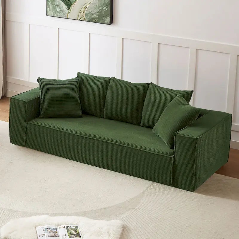 88.97 Corduroy Modular 3-Seater Sofa with 5 Toss Pillows and Spacious Design