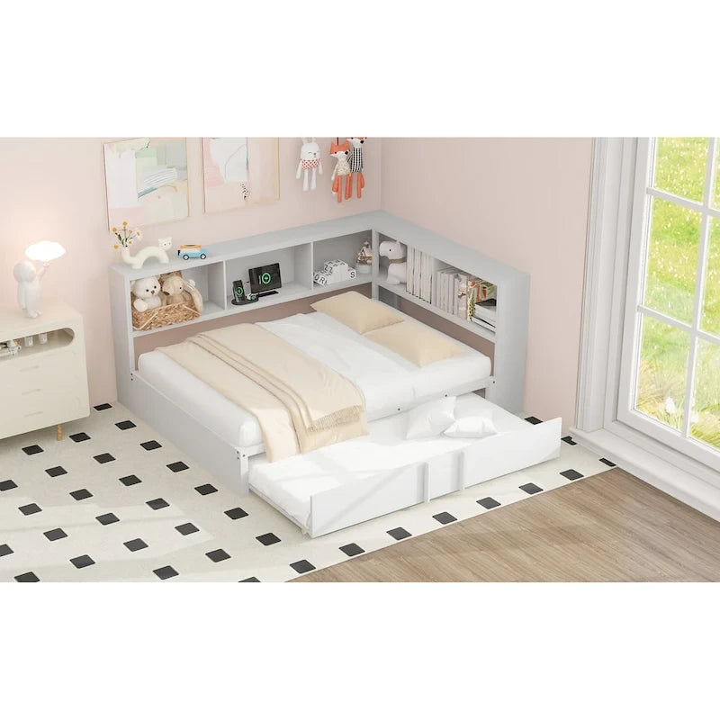 Full Metal Daybed with Trundle, Storage Cabinets, and USB Ports