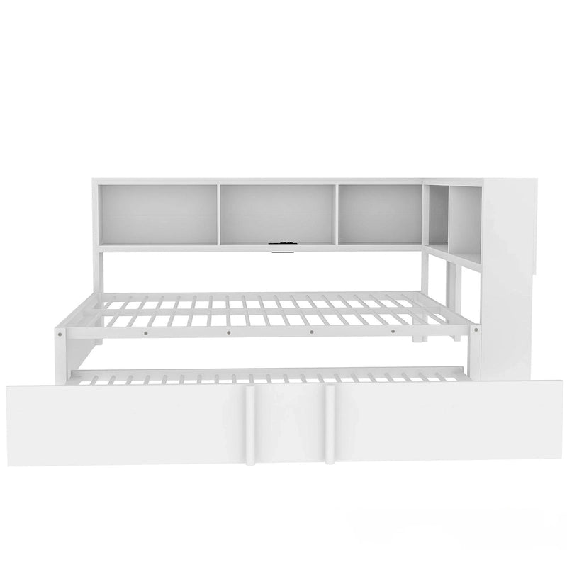 Full Metal Daybed with Trundle, Storage Cabinets, and USB Ports