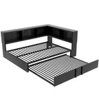 Full Metal Daybed with Trundle, Storage Cabinets, and USB Ports