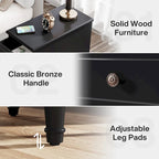 Solid Wood End Table with 3 Drawers, Fully Assembled Narrow Side Table