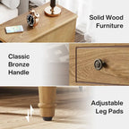 Solid Wood End Table with 3 Drawers, Fully Assembled Narrow Side Table