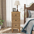 Solid Wood End Table with 3 Drawers, Fully Assembled Narrow Side Table