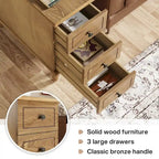 Solid Wood End Table with 3 Drawers, Fully Assembled Narrow Side Table