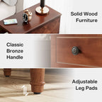 Solid Wood End Table with 3 Drawers, Fully Assembled Narrow Side Table