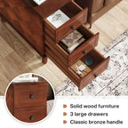 Solid Wood End Table with 3 Drawers, Fully Assembled Narrow Side Table