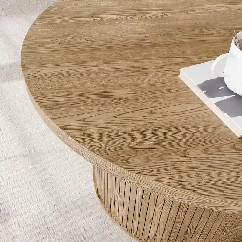 Tambour Design Round Coffee Table with Storage Shelf
