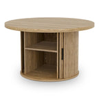Tambour Design Round Coffee Table with Storage Shelf
