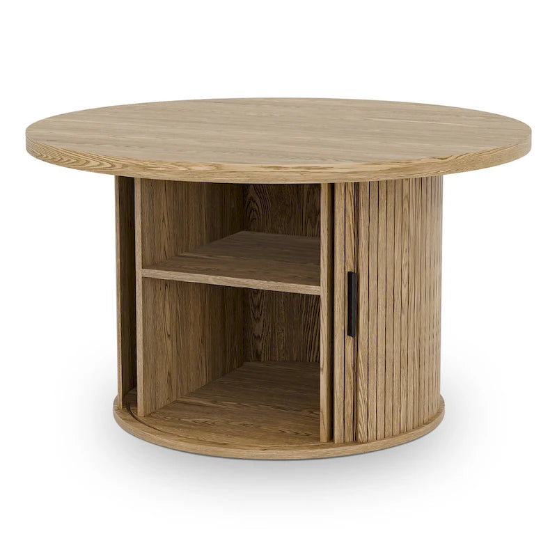 Tambour Design Round Coffee Table with Storage Shelf