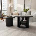 Tambour Design Round Coffee Table with Storage Shelf