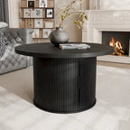 Tambour Design Round Coffee Table with Storage Shelf